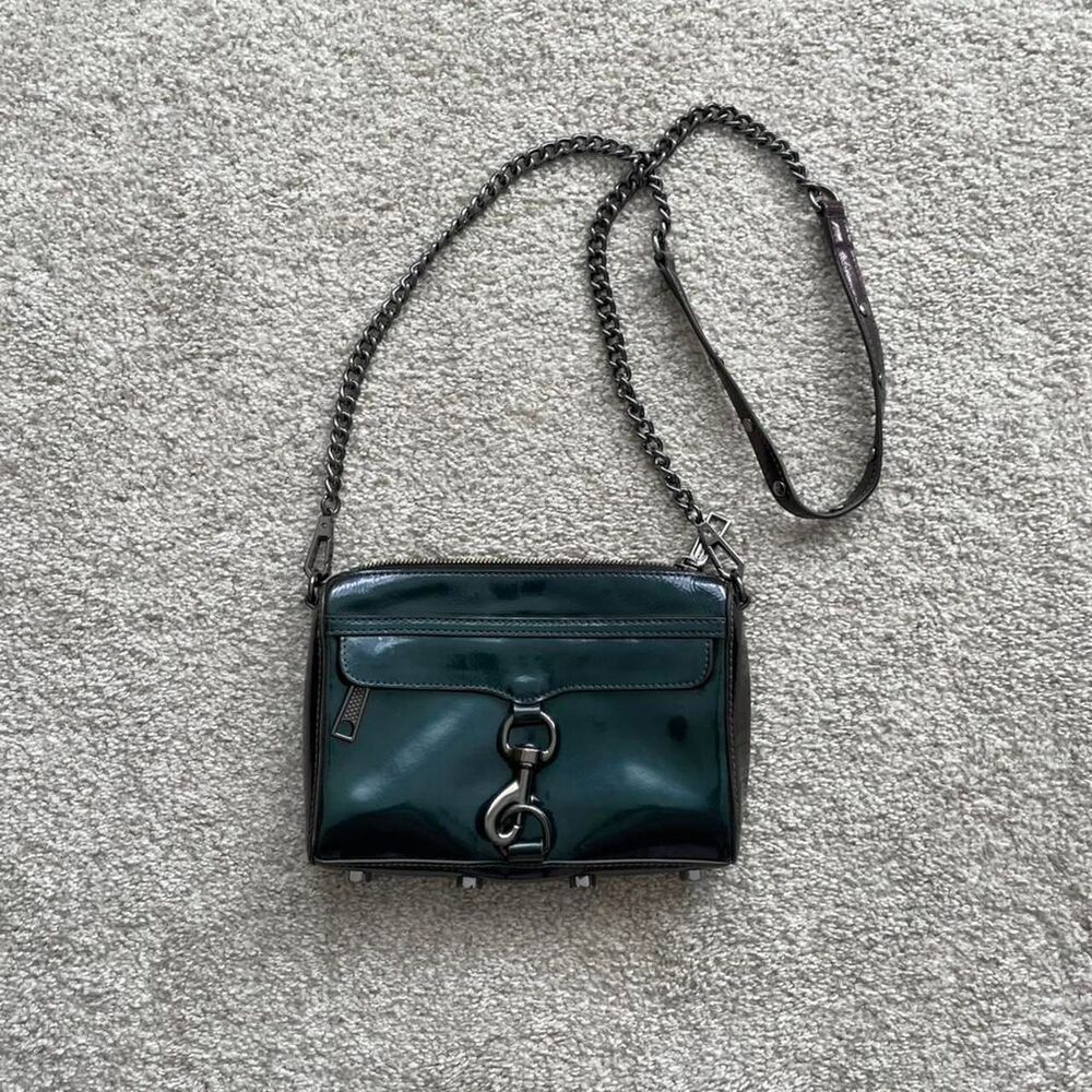 Rebecca Minkoff green + purple iridescent leather crossbody purse